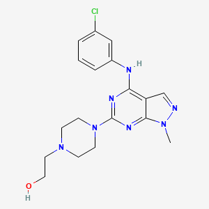 molecular formula C18H22ClN7O B2543388 2-(4-(4-((3-chlorophenyl)amino)-1-methyl-1H-pyrazolo[3,4-d]pyrimidin-6-yl)piperazin-1-yl)ethanol CAS No. 878064-49-4