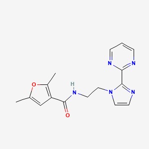 molecular formula C16H17N5O2 B2543407 2,5-dimethyl-N-(2-(2-(pyrimidin-2-yl)-1H-imidazol-1-yl)ethyl)furan-3-carboxamide CAS No. 1796964-98-1