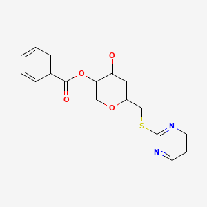 molecular formula C17H12N2O4S B2543416 [4-Oxo-6-(pyrimidin-2-ylsulfanylmethyl)pyran-3-yl] benzoate CAS No. 877635-22-8