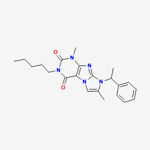 molecular formula C22H27N5O2 B2543417 1,7-dimethyl-3-pentyl-8-(1-phenylethyl)-1H-imidazo[2,1-f]purine-2,4(3H,8H)-dione CAS No. 922445-92-9