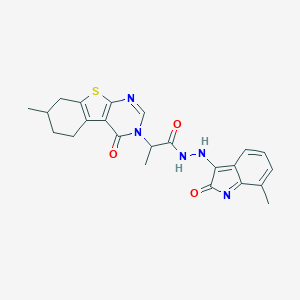 molecular formula C23H23N5O3S B254342 N'-(7-methyl-2-oxoindol-3-yl)-2-(7-methyl-4-oxo-5,6,7,8-tetrahydro-[1]benzothiolo[2,3-d]pyrimidin-3-yl)propanehydrazide 