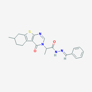 molecular formula C21H22N4O2S B254343 N'-benzylidene-2-(7-methyl-4-oxo-5,6,7,8-tetrahydro[1]benzothieno[2,3-d]pyrimidin-3(4H)-yl)propanohydrazide 