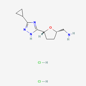 molecular formula C10H18Cl2N4O B2543435 [(2S,5R)-5-(3-Cyclopropyl-1H-1,2,4-triazol-5-yl)oxolan-2-yl]methanamine;dihydrochloride CAS No. 2219407-26-6