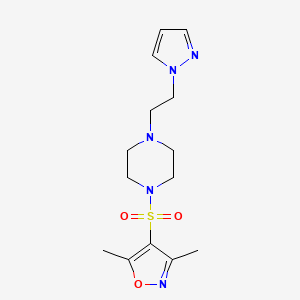 molecular formula C14H21N5O3S B2543448 4-((4-(2-(1H-pyrazol-1-yl)ethyl)piperazin-1-yl)sulfonyl)-3,5-dimethylisoxazole CAS No. 1396801-66-3