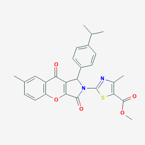 molecular formula C27H24N2O5S B254345 methyl 2-(1-(4-isopropylphenyl)-7-methyl-3,9-dioxo-3,9-dihydrochromeno[2,3-c]pyrrol-2(1H)-yl)-4-methyl-1,3-thiazole-5-carboxylate 
