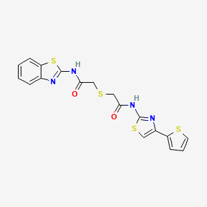 molecular formula C18H14N4O2S4 B2543450 N-(benzo[d]thiazol-2-yl)-2-((2-oxo-2-((4-(thiophen-2-yl)thiazol-2-yl)amino)ethyl)thio)acetamide CAS No. 681224-79-3