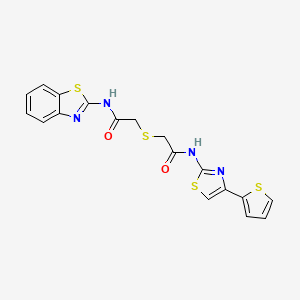 molecular formula C18H14N4O2S4 B2543450 2-({[(1,3-苯并噻唑-2-基)氨基甲酰基]甲基}硫代)-N-[4-(噻吩-2-基)-1,3-噻唑-2-基]乙酰胺 CAS No. 681224-79-3