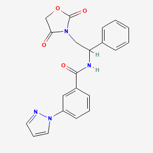 molecular formula C21H18N4O4 B2543453 N-(2-(2,4-dioxooxazolidin-3-yl)-1-phenylethyl)-3-(1H-pyrazol-1-yl)benzamide CAS No. 2034270-71-6