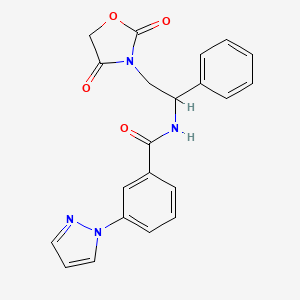 molecular formula C21H18N4O4 B2543453 N-(2-(2,4-二氧代恶唑烷-3-基)-1-苯乙基)-3-(1H-吡唑-1-基)苯甲酰胺 CAS No. 2034270-71-6