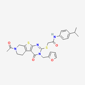 molecular formula C27H28N4O4S2 B2543478 2-((7-acetyl-3-(furan-2-ylmethyl)-4-oxo-3,4,5,6,7,8-hexahydropyrido[4',3':4,5]thieno[2,3-d]pyrimidin-2-yl)thio)-N-(4-isopropylphenyl)acetamide CAS No. 1189958-75-5