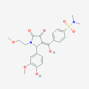 molecular formula C23H26N2O8S B254348 4-{[4-hydroxy-2-(4-hydroxy-3-methoxyphenyl)-1-(2-methoxyethyl)-5-oxo-2,5-dihydro-1H-pyrrol-3-yl]carbonyl}-N,N-dimethylbenzenesulfonamide 