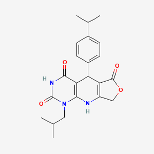 molecular formula C22H25N3O4 B2543488 1-(2-methylpropyl)-5-[4-(propan-2-yl)phenyl]-5,9-dihydrofuro[3',4':5,6]pyrido[2,3-d]pyrimidine-2,4,6(1H,3H,8H)-trione CAS No. 869465-34-9