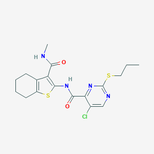 molecular formula C18H21ClN4O2S2 B254349 5-chloro-N-[3-(methylcarbamoyl)-4,5,6,7-tetrahydro-1-benzothiophen-2-yl]-2-(propylsulfanyl)pyrimidine-4-carboxamide 
