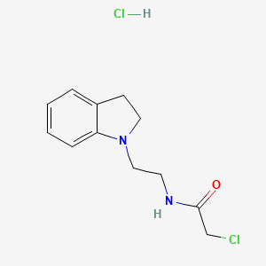 molecular formula C12H16Cl2N2O B2543491 2-Chloro-N-[2-(2,3-dihydroindol-1-yl)ethyl]acetamide;hydrochloride CAS No. 2247102-56-1