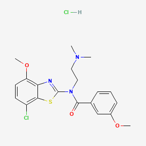 molecular formula C20H23Cl2N3O3S B2543501 N-(7-chloro-4-methoxybenzo[d]thiazol-2-yl)-N-(2-(dimethylamino)ethyl)-3-methoxybenzamide hydrochloride CAS No. 1216641-42-7