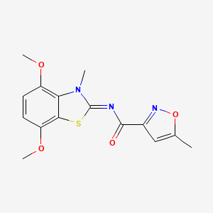 molecular formula C15H15N3O4S B2543504 (E)-N-(4,7-二甲氧基-3-甲基苯并[d]噻唑-2(3H)-亚甲基)-5-甲基异恶唑-3-甲酰胺 CAS No. 946304-58-1