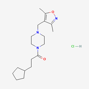 molecular formula C18H30ClN3O2 B2543551 3-Cyclopentyl-1-(4-((3,5-dimethylisoxazol-4-yl)methyl)piperazin-1-yl)propan-1-one hydrochloride CAS No. 1396708-81-8