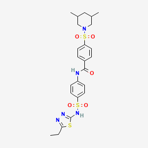 molecular formula C24H29N5O5S3 B2543611 4-((3,5-dimethylpiperidin-1-yl)sulfonyl)-N-(4-(N-(5-ethyl-1,3,4-thiadiazol-2-yl)sulfamoyl)phenyl)benzamide CAS No. 457651-20-6