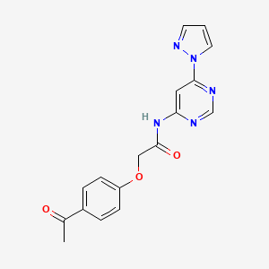 molecular formula C17H15N5O3 B2543619 N-(6-(1H-吡唑-1-基)嘧啶-4-基)-2-(4-乙酰苯氧基)乙酰胺 CAS No. 1428366-87-3