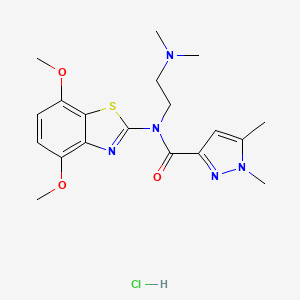 molecular formula C19H26ClN5O3S B2543634 N-(4,7-dimethoxybenzo[d]thiazol-2-yl)-N-(2-(dimethylamino)ethyl)-1,5-dimethyl-1H-pyrazole-3-carboxamide hydrochloride CAS No. 1215504-76-9