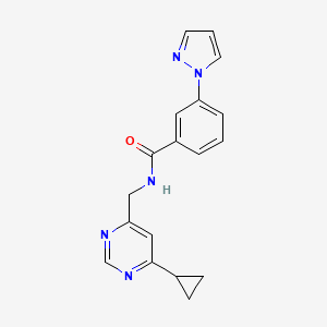 molecular formula C18H17N5O B2543636 N-((6-环丙基嘧啶-4-基)甲基)-3-(1H-吡唑-1-基)苯甲酰胺 CAS No. 2176152-28-4