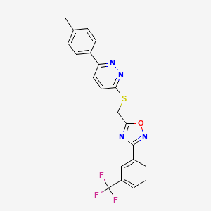 molecular formula C21H15F3N4OS B2543644 3-(4-Methylphenyl)-6-[({3-[3-(trifluoromethyl)phenyl]-1,2,4-oxadiazol-5-yl}methyl)thio]pyridazine CAS No. 1114944-98-7
