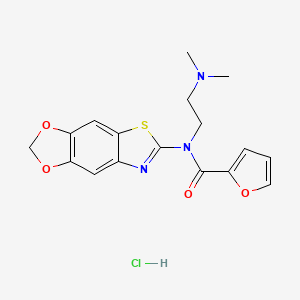 molecular formula C17H18ClN3O4S B2543651 N-([1,3]dioxolo[4',5':4,5]benzo[1,2-d]thiazol-6-yl)-N-(2-(dimethylamino)ethyl)furan-2-carboxamide hydrochloride CAS No. 1215622-32-4