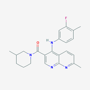 molecular formula C23H25FN4O B2543665 (4-((3-Fluoro-4-methylphenyl)amino)-7-methyl-1,8-naphthyridin-3-yl)(3-methylpiperidin-1-yl)methanone CAS No. 1251633-68-7
