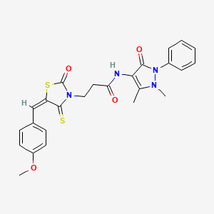 molecular formula C25H24N4O4S2 B2543667 N-(1,5-dimethyl-3-oxo-2-phenylpyrazol-4-yl)-3-[(5E)-5-[(4-methoxyphenyl)methylidene]-2-oxo-4-sulfanylidene-1,3-thiazolidin-3-yl]propanamide CAS No. 306322-59-8