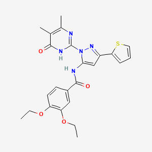 molecular formula C24H25N5O4S B2543688 N-(1-(4,5-Dimethyl-6-oxo-1,6-dihydropyrimidin-2-yl)-3-(thiophen-2-yl)-1H-pyrazol-5-yl)-3,4-diethoxybenzamide CAS No. 1171321-47-3
