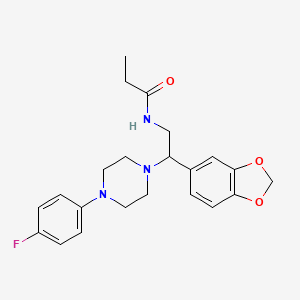 molecular formula C22H26FN3O3 B2543690 N-(2-(benzo[d][1,3]dioxol-5-yl)-2-(4-(4-fluorophenyl)piperazin-1-yl)ethyl)propionamide CAS No. 896362-75-7