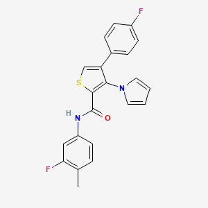 molecular formula C22H16F2N2OS B2543697 N-(3-fluoro-4-methylphenyl)-4-(4-fluorophenyl)-3-(1H-pyrrol-1-yl)thiophene-2-carboxamide CAS No. 1291832-13-7