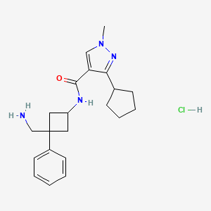 molecular formula C21H29ClN4O B2543706 N-[3-(Aminomethyl)-3-phenylcyclobutyl]-3-cyclopentyl-1-methylpyrazole-4-carboxamide;hydrochloride CAS No. 2418734-94-6
