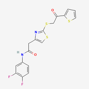 molecular formula C17H12F2N2O2S3 B2543721 N-(3,4-difluorophenyl)-2-(2-((2-oxo-2-(thiophen-2-yl)ethyl)thio)thiazol-4-yl)acetamide CAS No. 1021069-53-3