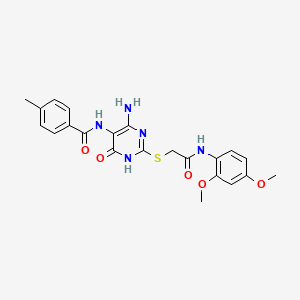 molecular formula C22H23N5O5S B2543724 N-(4-amino-2-((2-((2,4-dimethoxyphenyl)amino)-2-oxoethyl)thio)-6-oxo-1,6-dihydropyrimidin-5-yl)-4-methylbenzamide CAS No. 888423-90-3