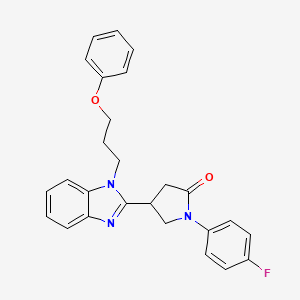 molecular formula C26H24FN3O2 B2543726 1-(4-Fluorophenyl)-4-[1-(3-phenoxypropyl)benzimidazol-2-yl]pyrrolidin-2-one CAS No. 883650-71-3
