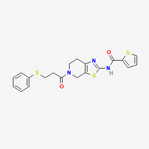 molecular formula C20H19N3O2S3 B2543728 N-(5-(3-(苯硫代)丙酰基)-4,5,6,7-四氢噻唑并[5,4-c]吡啶-2-基)噻吩-2-甲酰胺 CAS No. 1351642-43-7