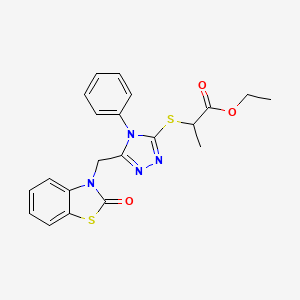 molecular formula C21H20N4O3S2 B2543751 ethyl 2-((5-((2-oxobenzo[d]thiazol-3(2H)-yl)methyl)-4-phenyl-4H-1,2,4-triazol-3-yl)thio)propanoate CAS No. 847402-34-0