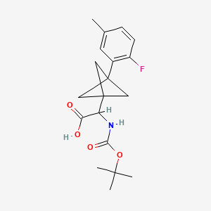 molecular formula C19H24FNO4 B2543755 2-[3-(2-Fluoro-5-methylphenyl)-1-bicyclo[1.1.1]pentanyl]-2-[(2-methylpropan-2-yl)oxycarbonylamino]acetic acid CAS No. 2287266-68-4