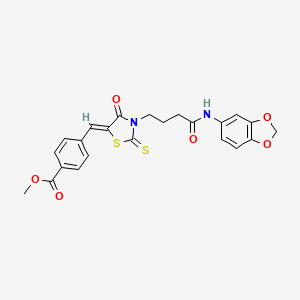 molecular formula C23H20N2O6S2 B2543761 (Z)-methyl 4-((3-(4-(benzo[d][1,3]dioxol-5-ylamino)-4-oxobutyl)-4-oxo-2-thioxothiazolidin-5-ylidene)methyl)benzoate CAS No. 681814-20-0