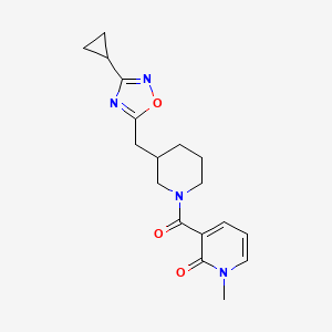 molecular formula C18H22N4O3 B2543778 3-(3-((3-环丙基-1,2,4-恶二唑-5-基)甲基)哌啶-1-羰基)-1-甲基吡啶-2(1H)-酮 CAS No. 1705213-33-7