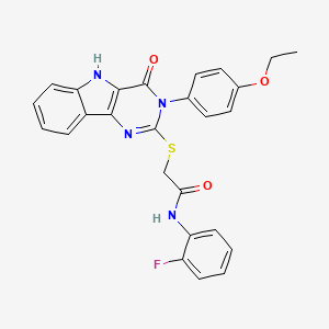 molecular formula C26H21FN4O3S B2543790 2-((3-(4-乙氧苯基)-4-氧代-4,5-二氢-3H-嘧啶并[5,4-b]吲哚-2-基)硫代)-N-(2-氟苯基)乙酰胺 CAS No. 536708-31-3
