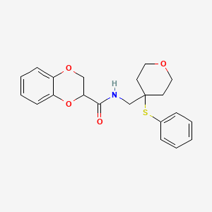 molecular formula C21H23NO4S B2543796 N-((4-(苯硫基)四氢-2H-吡喃-4-基)甲基)-2,3-二氢苯并[b][1,4]二噁英-2-甲酰胺 CAS No. 1797577-58-2