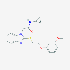 molecular formula C21H23N3O3S B254380 N-cyclopropyl-2-(2-{[2-(3-methoxyphenoxy)ethyl]sulfanyl}-1H-benzimidazol-1-yl)acetamide 