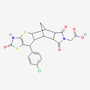 molecular formula C21H17ClN2O5S2 B2543804 [10-(4-氯苯基)-2,6,8-三氧代-3,4a,5,5a,6,8,8a,9,9a,10-十氢-5,9-甲烷[1,3]噻唑并[5',4':5,6]硫代吡喃[2,3-f]异吲哚-7(2H)-基]乙酸 CAS No. 1177776-41-8