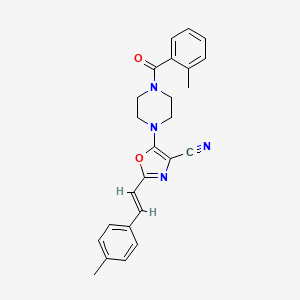 molecular formula C25H24N4O2 B2543826 (E)-5-(4-(2-甲基苯甲酰)哌嗪-1-基)-2-(4-甲基苯乙烯基)恶唑-4-腈 CAS No. 940987-14-4