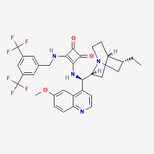 molecular formula C33H32F6N4O3 B2543828 3-[[[3,5-Bis(trifluoromethyl)phenyl]methyl]amino]-4-[[(9R)-10,11-dihydro-6'-methoxycinchonan-9-yl]amino]-3-cyclobutene-1,2-dione CAS No. 1363811-07-7