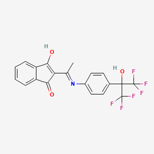 molecular formula C20H13F6NO3 B2543834 2-(((4-(2,2,2-Trifluoro-1-hydroxy-1-(trifluoromethyl)ethyl)phenyl)amino)ethylidene)indane-1,3-dione CAS No. 1024227-89-1