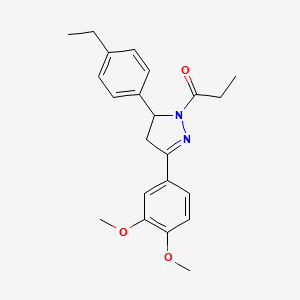 molecular formula C22H26N2O3 B2543841 1-[3-(3,4-dimethoxyphenyl)-5-(4-ethylphenyl)-4,5-dihydro-1H-pyrazol-1-yl]propan-1-one CAS No. 442650-33-1