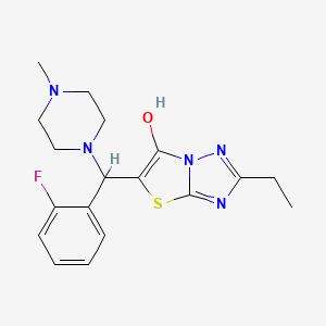 molecular formula C18H22FN5OS B2543843 2-Ethyl-5-((2-fluorophenyl)(4-methylpiperazin-1-yl)methyl)thiazolo[3,2-b][1,2,4]triazol-6-ol CAS No. 887219-39-8